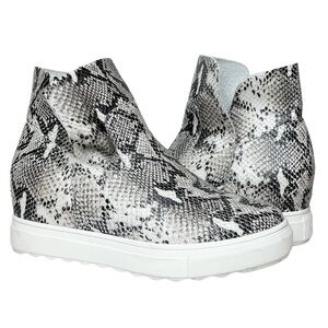 J Slides Posh Hidden Wedge Sneakers 8 gray white snake reptile slip-on platform